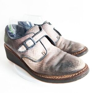Camper Loafers 7 / 40 Wedge Snakeskin Embossed Brogues Oxford Monk Strap Magna
